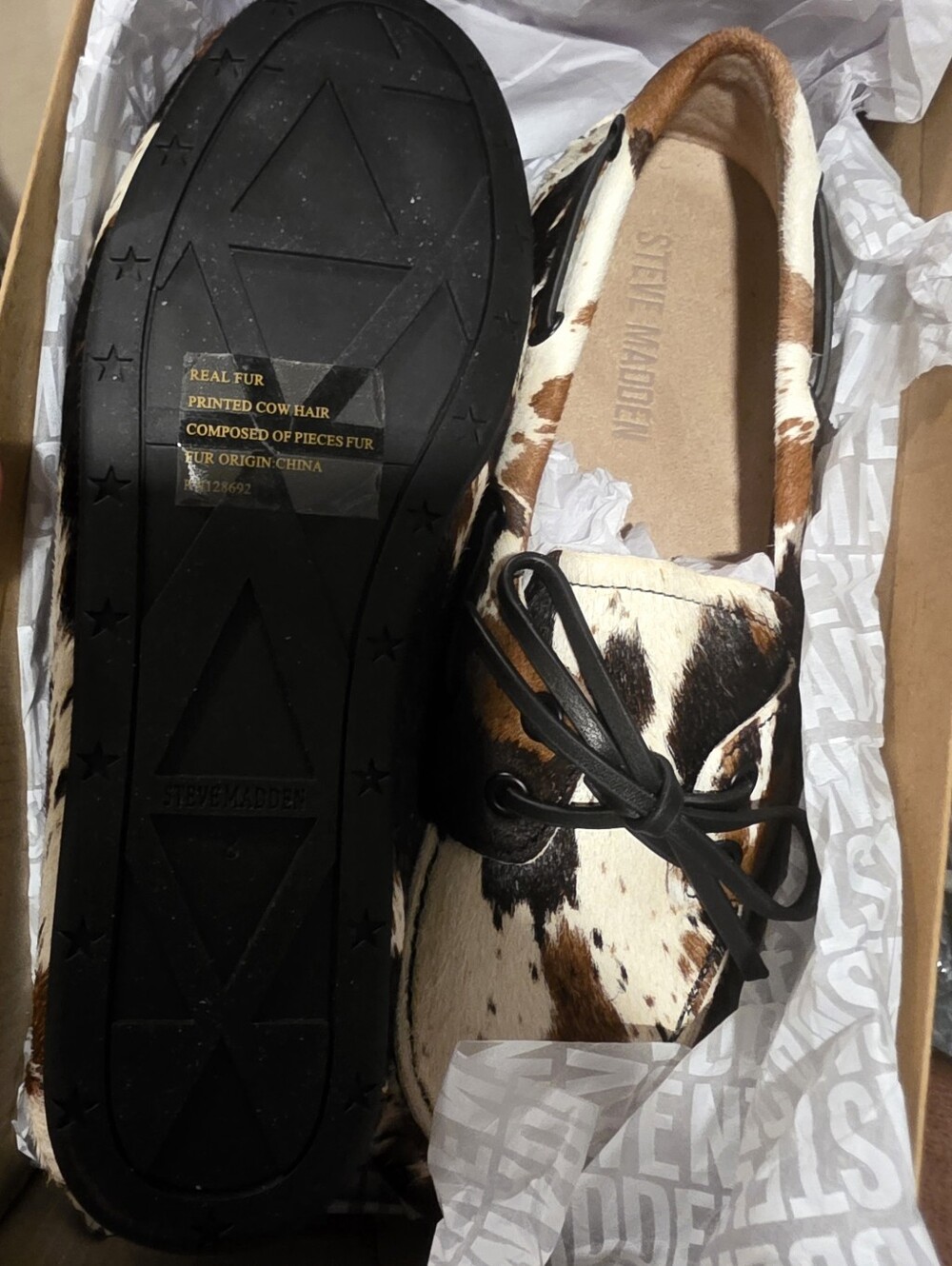 Women’s Cowhide Driving Moccasins in Brown & White - Picture 16 of 16